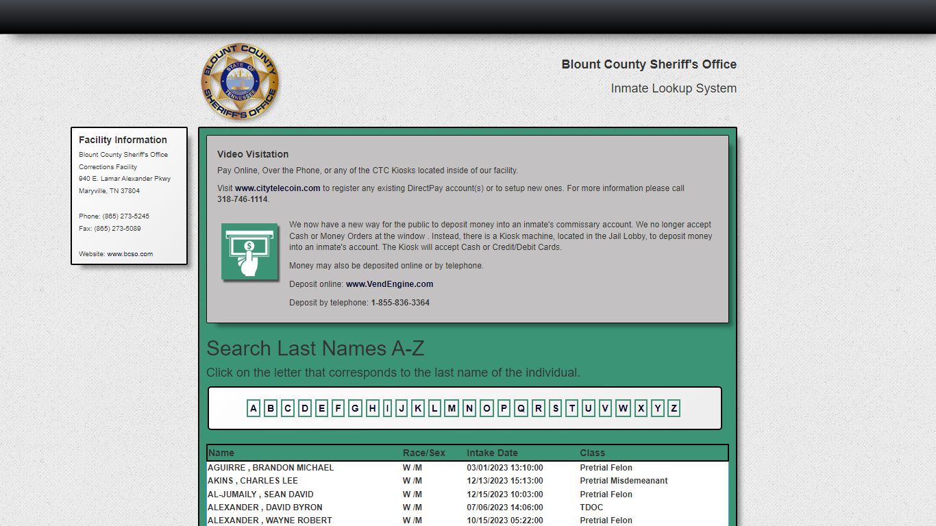 Search A-Z - Currently Booked - bcso.com